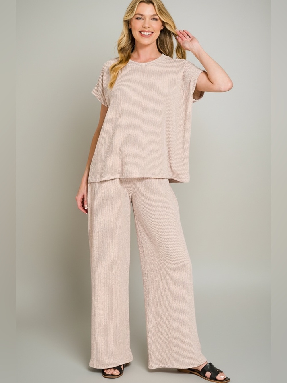 Zenana Two-Piece Ribbed Relaxed Lounge Set in Ash Mocha